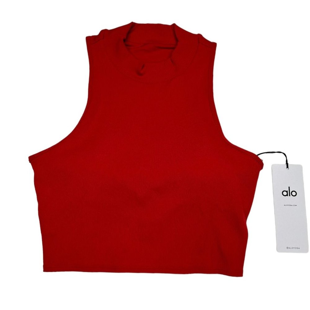 Alo Yoga Goddess Rib Cropped Dynamite Bra Tank, Classic Red, US Size L (12-14)